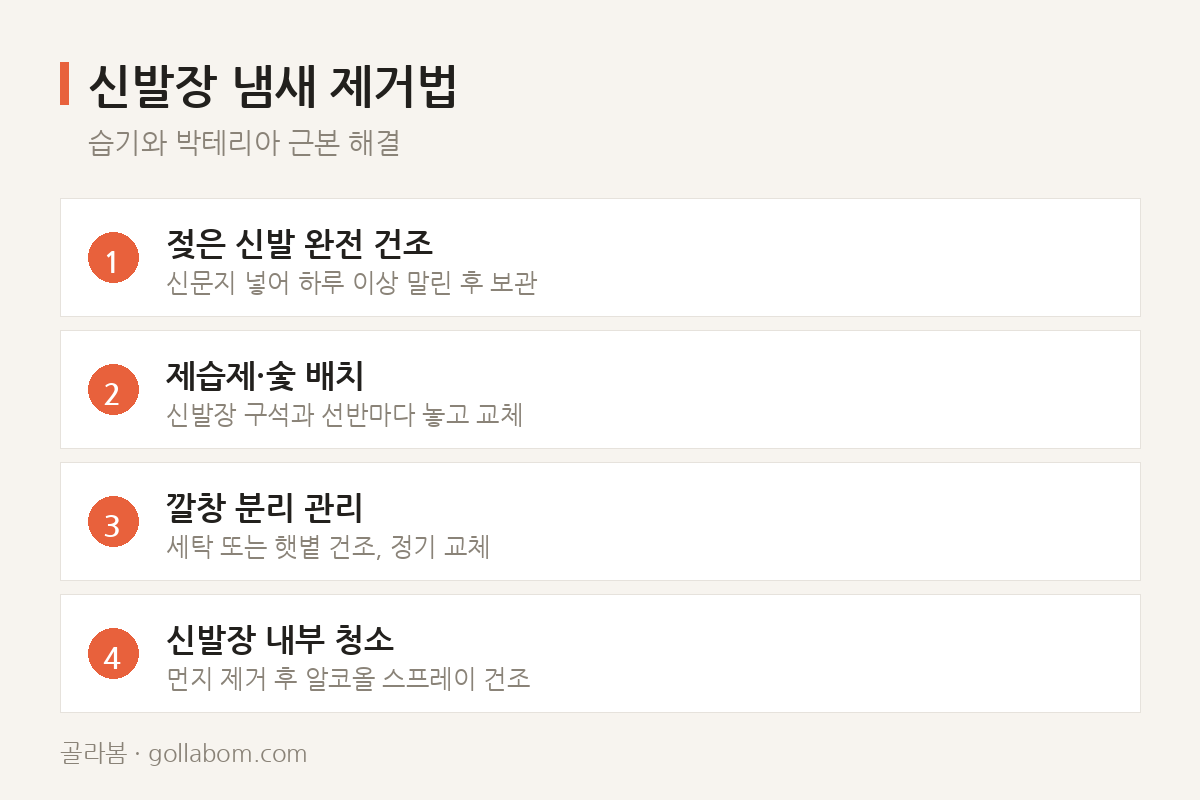 신발장 냄새 제거법 — 습기와 박테리아 근본 해결