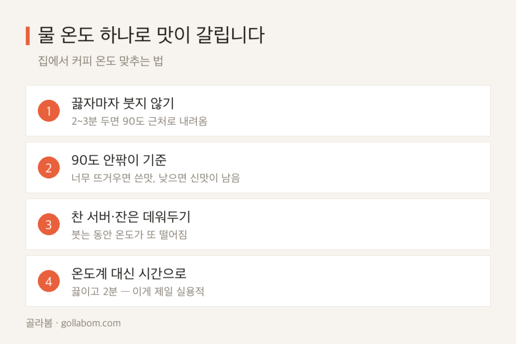 커피 물 온도 — 끓자마자 부으면 왜 쓴맛이 날까