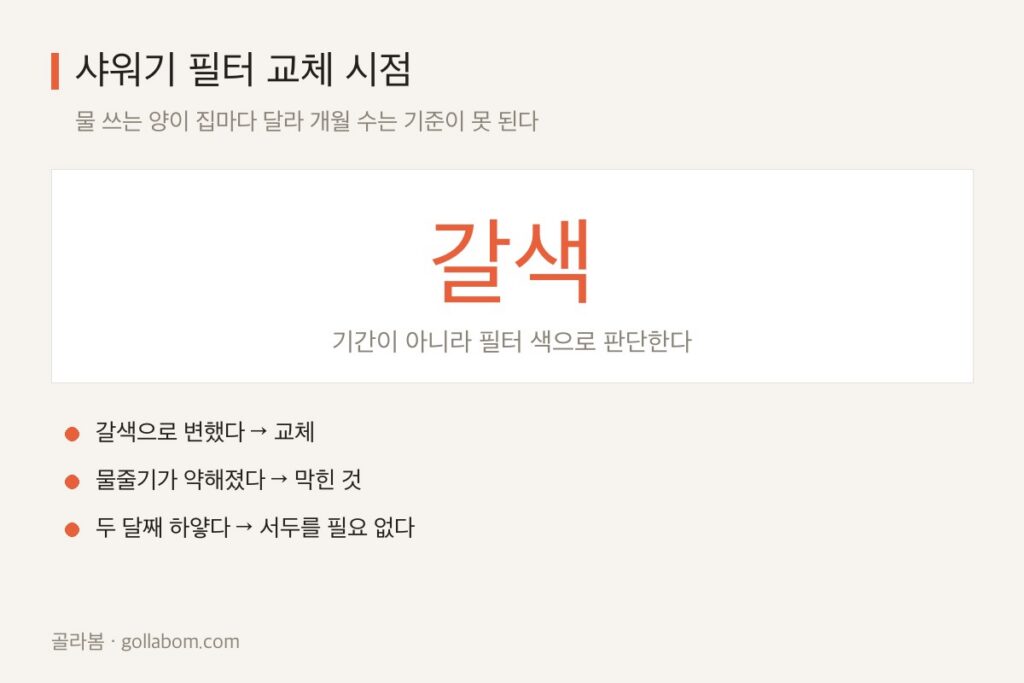 샤워기 필터 두 달 솔직 후기 — 수압·녹물·피부 중 진짜는