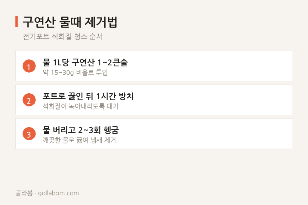 전기포트 안쪽 하얀 가루, 그냥 써도 괜찮을까