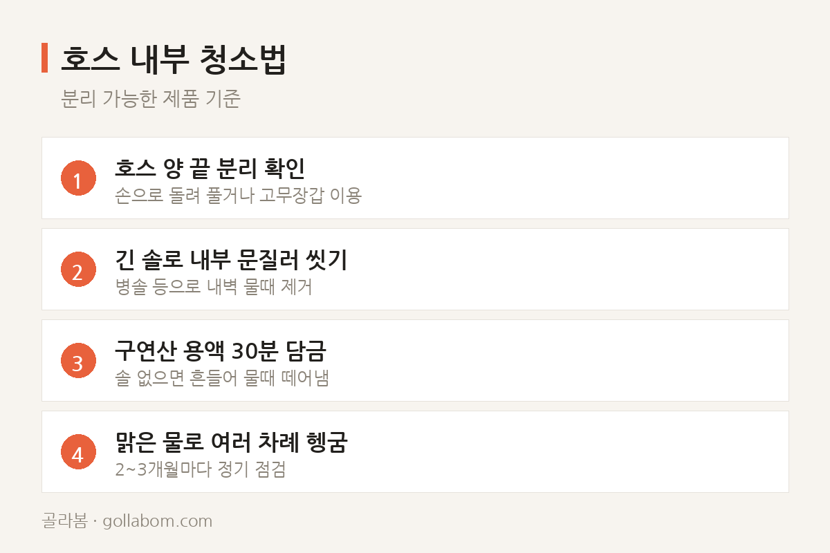 호스 내부 청소법 — 분리 가능한 제품 기준